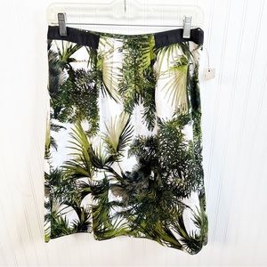 Worthington NWT White Green & Black Tropical Leaf Botanical Print A-Line Skirt